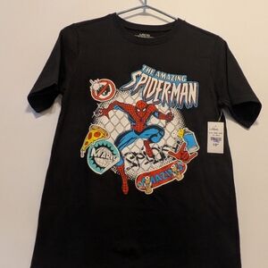 Marvel Black Spider-Man Graphic Tee with Blue and Red Accents